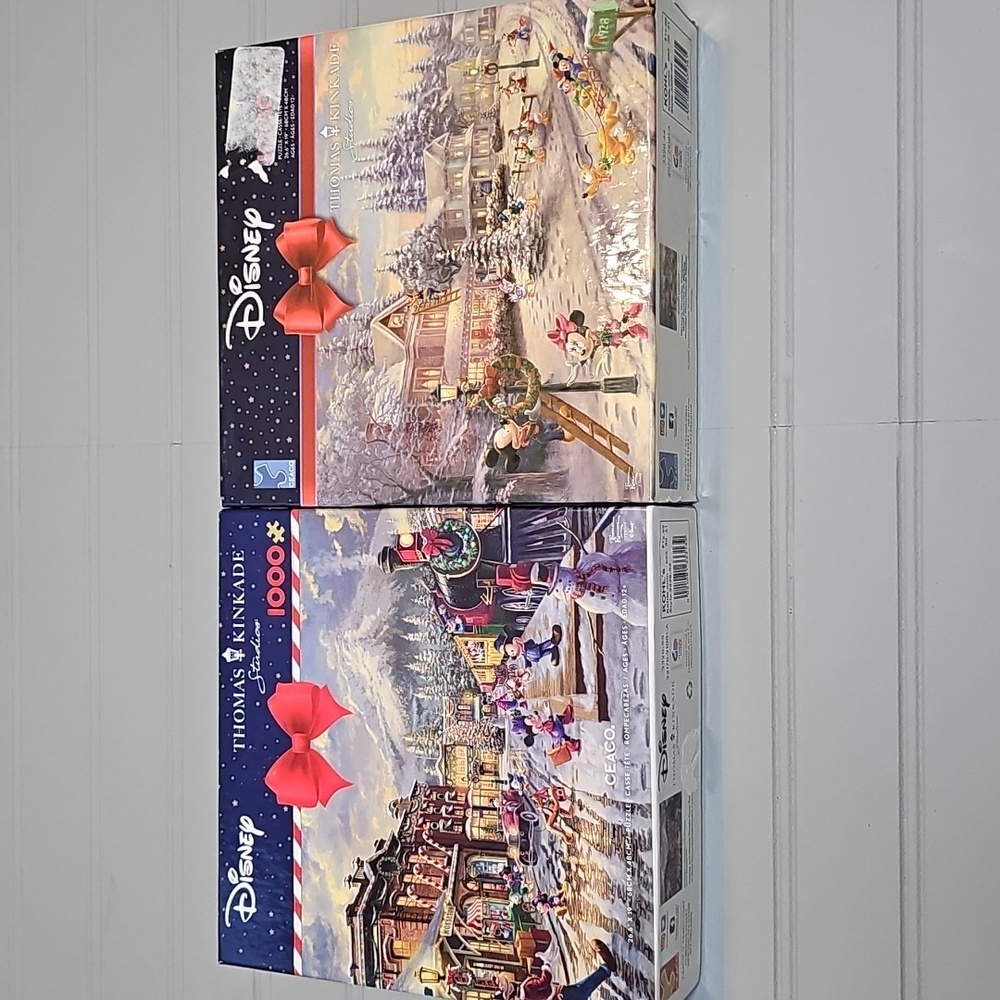 Lot TWO (2) Thomas Kinkade Disney Puzzles 1000 Pieces